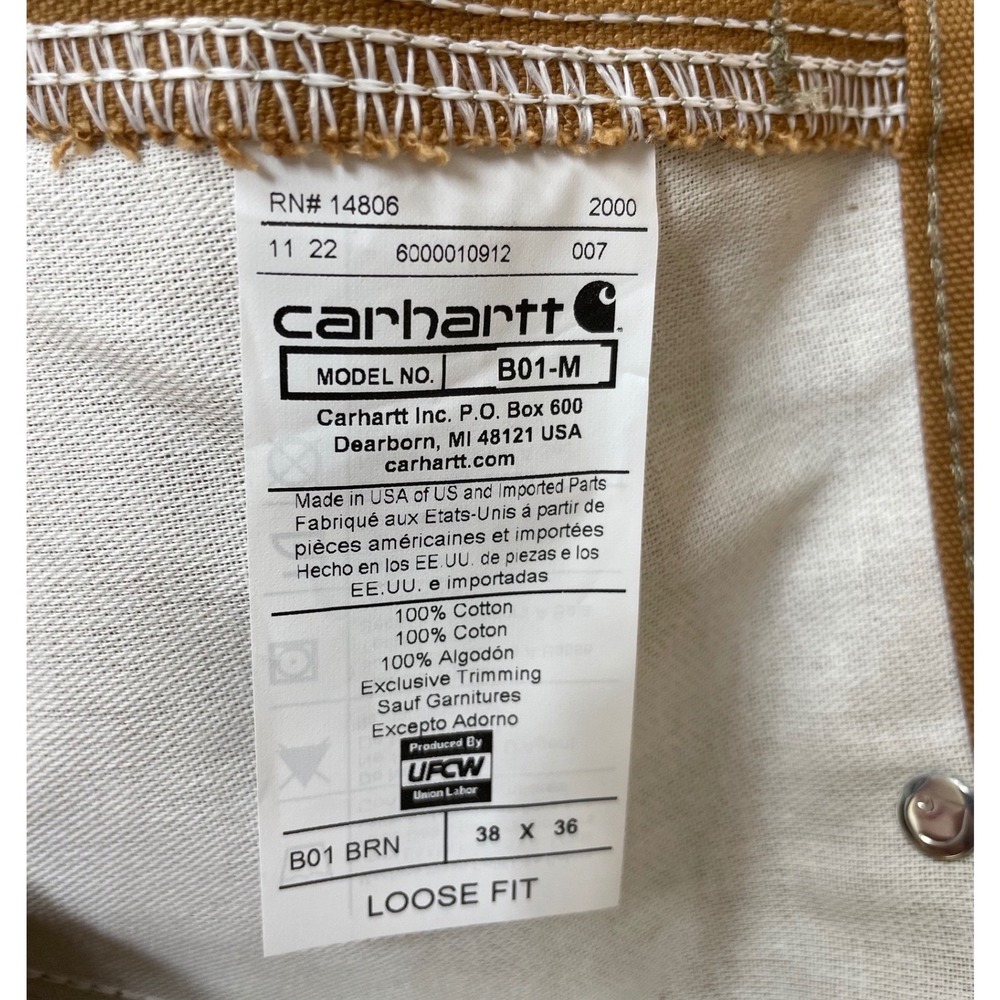 Carhartt Double Front Dungaree 38x36 B01 Loose Fit Firm Duck Utility Work Pants - Picture 11 of 11